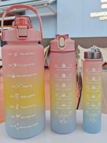 1pc 280ml/750ml/2000ml Large Capacity Purple Gradient PC Water Bottle, With Sticker Sports And Fitness Portable Straw Cup, For Home And Travel Outdoor Use - Hot Pink - View 15