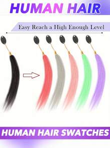 Conjunto de 30 piezas de muestrario de color de cabello humano real para probar tintes, peinados y presentación de pelucas en salón. Incluye mechones de colores natural negro #4, marrón #30, marrón claro #27, rubio #613, blanco, gris oscuro y multicolor. Teñible, rizable, cabello humano real. - Multicolor - Ver 3