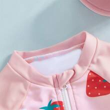 Toddler Baby Girl One Piece Swimsuit UPF 50+ Sun Protection Long Sleeve Rash Guard Bathing Suit Swimwear Sunhat Set - Dusty Pink - View 5