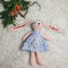 Customized Embroidered Text Plush Rabbit Doll - The Rabbit's Ears Can Be Customized With Embroidered Text/Names On Single Or Both Ears. Great Back-To-School Gift, Rabbit Dressed In A Dress, Decorative Rabbit, Gift For Girlfriend, Child's Birthday, Newborn, New Mom, Anniversary, Party Decor