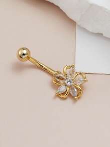 1 Piece Stainless Steel Flower Inlaid With Zirconia Delicate Navel Ring Fashion Personalized Body Piercing Jewelry Daily Wear Valentine's Day Gifts, Mom, Mother, Mother's Day, Gift - Stainless Steel Flower Navel Ring - View 19