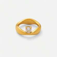 VKHK 1 件复古 18K 镀金不锈钢 CZ 水钻装饰单戒指，适合女性日常佩戴和礼物