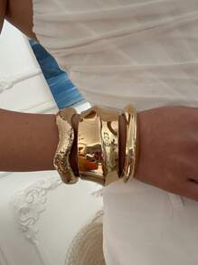 Exaggerated Multi-Layer Wide Bangle Bracelets, Minimalist Fashion, Casual For Daily Wear - Gold - View 3