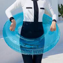 1pc Inflatable Watermelon Design Transparent Blue PVC Floating Swimming Pool Beach Water Tube Swim Ring, Adult Underarm Circle