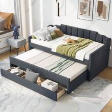 EUROCO Twin Size Upholstery Daybed, Storage Sofa Bed With Drawers And Moveable Twin Trundle Bed For Kids And Adults, No Box Spring Needed, Dark Gray - Grey - View 3
