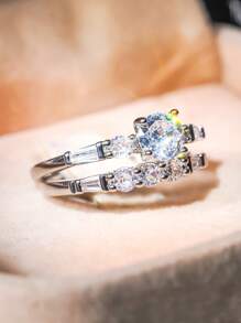 2 件/套漂亮方晶锆石戒指，适合女士结婚订婚周年派对珠宝情人节礼物 - 1# - 查看 6