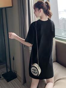 女士个性印花短袖休闲连衣裙，适合夏季穿着，舒适透气，时尚