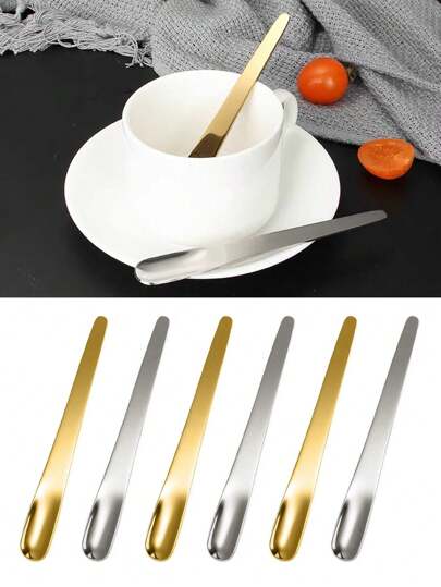 2/4/6/8/10/12pcs Coffee Spoons, Stainless Steel Flat Spoon For Dessert, Small Coffee Scoop, Coffee Stirring Spoon, Bar Spoon, Kitchen Flatware, For Home Restaurant Coffee Shop Party, Flatware Back To School