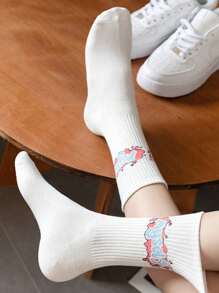 1 Pair/3 Pairs/5 Pairs/9 Pairs/15 Pairs Random White Graffiti Unisex Mid-Calf Socks, Couple Socks, Fall - Multicolor - View 6