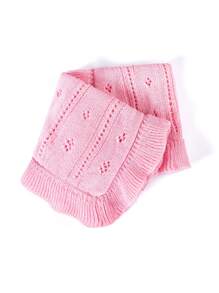 1pc Baby Ruffle Knit Blanket, Simple Solid Color Hollow Out Style Infant Swaddling Wrap, All Season