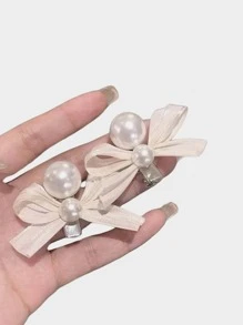 2pcs/Set Girls' New Style Pearl & Chiffon Side Bangs Hair Clip Set