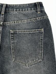 MYOURSA Jeans en denim simple et décontracté avec poches avant à boutons pour femmes