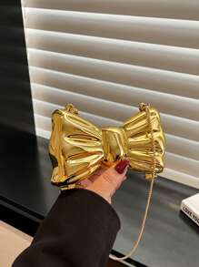 蝴蝶结艺术袁苏凤链条女士小方包2025春夏新款简约单肩斜挎包 - 金色 - 查看 6