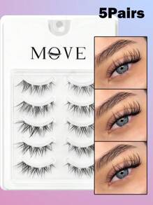 Fengxiu 5 Pairs Natural Fox Style False Eyelashes, Mix Length 3-5-9mm D Curl Thin Volume Eyelashes For Natural & Fluffy Cat-Eye Look, Easy To Apply And Suitable For Any Occasion And Face Shape, Natural Look Cross False Eyelashes, Cat Eye Lashes Wispy Fluffy Cute Curl Lashes, For Daily Dating Party Makeup