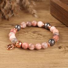 1st First Mother's Day Gifts For New Mom Pink Zebra Natural Stone Beads Bracelet Women With Foot Cute New Parents After Birth Postpartum Mother's Day Card To Daughter Friend