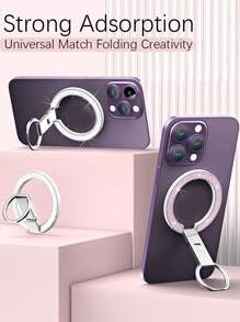 Suporte Magnético de Anel 3 em 1, Brilhante com Glitter, Ultra Fino e Leve, Magnético Forte, Rotação de 360°, Dobrável, Material de Liga, Portátil e Universal, Design de Decoração de Mesa, Compatível com iPhone, Celulares Android, Presente de Aniversário, Presente para Família e Amigos, Suporte de Anel, Pegador de Celular, Acessórios de Celular - Multicolorido - Visão 4