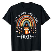 Just A Who Loves Foxes Rainbow Gifts For Fox Lover T-Shirt Fashionable Plus Size Women's T-Shirt, Super Soft And Breathable Cotton | Comfortable Fit, Versatile Everyday Style, Suitable For All Seasons. - 黑色 - 查看 1