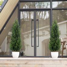 2-Pack Lifelike Cedar Topiary Trees (3/4/5 Ft) With Black Pot UV & Fade Protected Faux Evergreen Plants For Year-Round Indoor/Outdoor Elegance No Maintenance Needed Xmas Cypress Bushes With Container Perfect For Christmas Home & Garden Decor Office Front Door, Wedding, Party - 綠色 - 查看 10