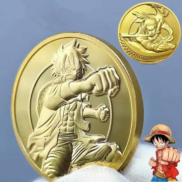 ONE PIECE 1 pieza Moneda conmemorativa de anime de un solo pieza dorada / Roronoa Zoro, moneda conmemorativa de Roronoa Zoro para damas y caballeros, juguetes coleccionables