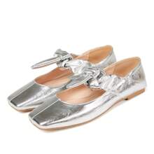 Ballet Flats For Women Square Toe Leather Bow Mary Janes Comfortable Casual Office Walk Dress Shoes