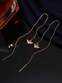 Nooxian 1 Pair Fashionable Micro-Inlaid Zirconia Wing Design Tassel Dangle Earrings