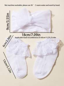 1 PC Kant Strik Baby Hoofdband + 1 Paar Baby Kant Sokken, Voor 1-3 Jaar Oud, Peuter Lente En Zomer Jurk, Strik Hoofdband En Sokken, Zacht En Modieus, Geschikt Voor Foto's En Het Dagelijks Leven, Lente En Zomer Haaraccessoires