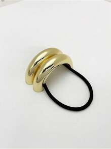 1 pieza Coletero de mujer dorado metálico, accesorio para el cabello tubular lujoso, elástico versátil y de moda para cola de caballo, adecuado para fiestas, compras y vuelta al colegio - Dorado - Ver 4