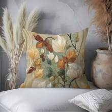 1PC,Botanical - Bohemian Style. Decorative Pillow With Nature - Inspired Leaf And Flower Patterns. All - Year - Round Applicable. (Pillow Inserts Not Included)