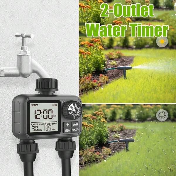 Neuester 2-Auslass Digital-Wasserzeitschalter mit unabhängiger Programmierung, Einstellbar, einfache Installation, Garten Rasen Bewässerung