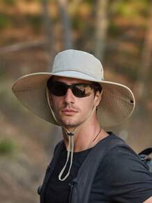Sombrero de pesca de protección solar neutro, sombrero de cubo de protección solar, adecuado para senderismo y pesca, actividades al aire libre, sombrero plegable de ala grande con protección UV, estilo vaquero occidental para sombrear para hombre y mujer, gorra con cordones para el sol, sombrero de montañismo - Caqui - Ver 2