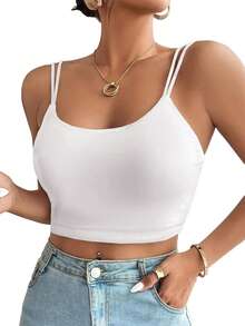 Women Casual Solid Color Camisole Tank Top - White - View 4