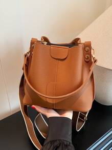 New Fashionable Niche Stylish Casual Versatile Bucket Bag, Retro Classic High-End Quality Wide Strap Women Shoulder Crossbody Handbag, Suitable For Work, Dating, Shopping, Daily Use - Brown - View 6