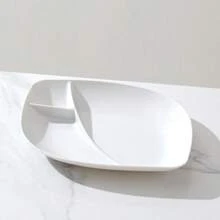 1 Pc Thick 10-Inch Leaf-Shaped Japanese-Style Divided Plate With Sauce Compartments, For Dumplings, Snacks, Cakes, Sushi - Multicolor - View 11