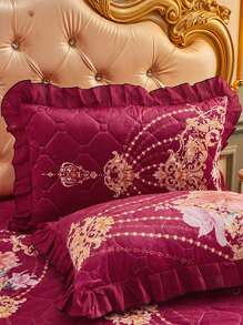 1pc Soft & Thick Milk Velvet Pillowcase, Floral Lace Trim Design, Single Person Plush Pillow Cover, Korean Style Home Bedding