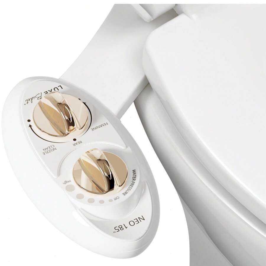 LUXE Bidet NEO 185 - Self-Cleaning, Dual Nozzle, Non-Electric Bidet Attachment For Toilet Seat, Adjustable Water Pressure, Rear And Feminine Wash (Blue, White, Rose Gold, Pearl Gray) - 金色 - 查看 1