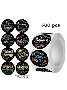 500pcs/Roll Chalk Doodle Black Label Stickers, Motivational Letter Poster Reward Encouragement Stickers, 2.5cm/1inch Round, Suitable For Learning Rewards, Games, Gifts, Stamps, Labels, Self-Adhesive Stickers Birthday Graduation Room Decor Home Decor Wall Decor Bedroom Decor Wall Art Bathroom Decor Room Decoration Stuff Living Room Decor House Decor Home Decor Living Room Wall Paper School Decor School Surprise Dormitory Decor Back To School School Supplies