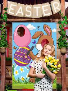 Decoraciones de Pascua - Pancarta grande de tela de 5,90ft * 2,95ft con conejo de Pascua, foto de fondo con cara de conejo y huevo, ideal como accesorios de foto para la fiesta de Pascua. Suministros divertidos para juegos de Pascua para niños y adultos