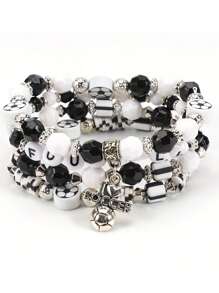 4Pcs/Set Bohemian Sports-Themed Polymer Clay Bracelet Featuring Elements Of Rugby Basketball Soccer Baseball And Volleyball For Women's And Men's Daily Wear Holiday