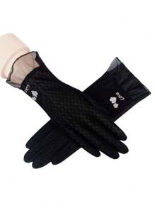 1 双女士时尚轻质蕾丝防晒手套，薄款触屏驾驶户外弹力冰丝手套，夏季 - 多色2 - 查看 16