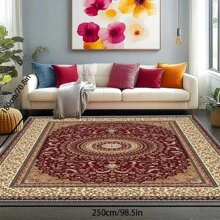 [Crystal Velvet 700g/㎡ Point-Printed Bottom, 5mm Thick] 1pc Bohemian Style Solid Color Area Rug, Soft Non-Slip Washable Carpet Suitable For Living Room, Bedroom, Kitchen, Office, Home Decor, Large Classroom Rug, Geometric Washable Rug