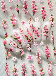 A New Pink Tree Branch Peach Blossom Nail Art Sticker, Three-Dimensional Relief Beautiful Flower Back Adhesive Sticker Nails Nail Supplies - Multicolor - View 4