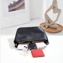 Túi xách mini, Túi đeo chéo kiểu hộp đựng cơm trưa có khóa kim loại, Túi đeo chéo cho nữ, Thích hợp cho những chuyến đi chơi mùa hè của phụ nữ, Túi xách & túi đeo chéo thời trang đa chức năng bằng da PU dệt trơn màu cổ điển kiểu dáng đơn giản cho nữ - màu đen - Xem 3