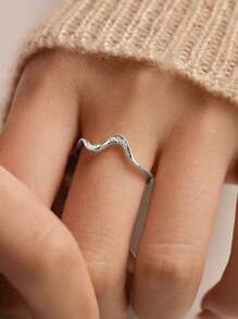 BALMORA 1pc Sterling S925 Silver Vintage Simple Elegant Geometry Wavy Zirconia Finger Ring For Women Party Daily Wearing Friendship Jewelry Gift - Silver - View 5