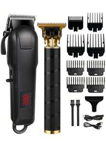 Set de 2 piezas cortadora de pelo y recortadora profesional negra, carga USB, kit inalámbrico de corte de pelo de alta calidad para barberos y uso doméstico, herramienta de belleza y arreglo personal para salón - regalo navideño o para el Día del Padre, Capacidad de la batería: 1500mAh + 600mAh