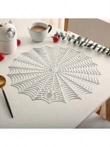 1 pieza Salvamanteles con aislamiento térmico con diseño de telaraña de Halloween, mantel de mesa de PVC con patrón de araña y calabaza recortada, gran posavasos, anti-escaldadura, anti-manchas, fácil de limpiar, decoración protectora de escritorio