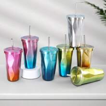 1pc Stainless Steel Vacuum Insulated Water Bottle With Straw, Large Capacity, Multi-Color, Suitable For Office, Car, Outdoor, Couples, Students, Christmas Gift, Birthday Gift, Back To School - Multicolor - View 8