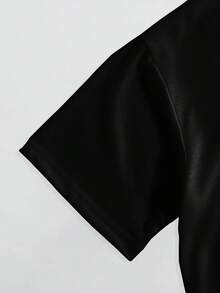 字母印花T恤，短袖圆领休闲上衣，适合春夏穿着，女装，黑色 - 黑色 - 查看 4