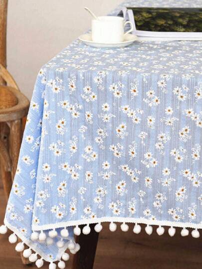 1 件美式复古简约涤纶亚麻流苏桌布，耐热矩形桌布适用于厨房、餐桌、咖啡桌、电视柜、家庭聚会、户外野餐