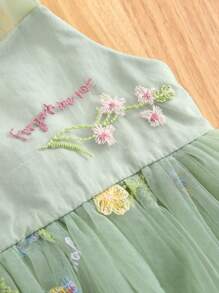 1 件女婴迷人优雅奢华淑女甜美公主花卉刺绣薄纱芭蕾舞裙带蝴蝶结装饰，适合派对、节日、生日、所有季节 - 綠色 - 查看 5