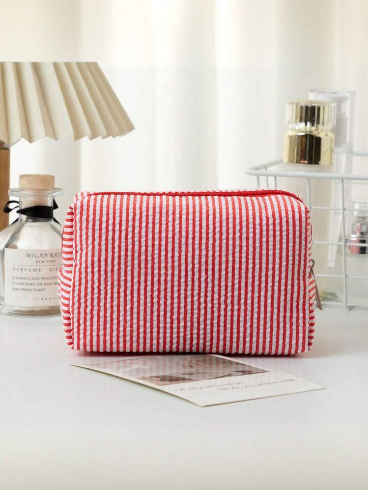 Nécessaire de viagem em tela com estampa de bolinhas, organizador de artigos de higiene pessoal bordado e listrado, ideal para presente de aniversário, bolsa de maquiagem elegante para viagens, praia, banheiro e quarto, com grande capacidade. - Multicolorido - Ver 23